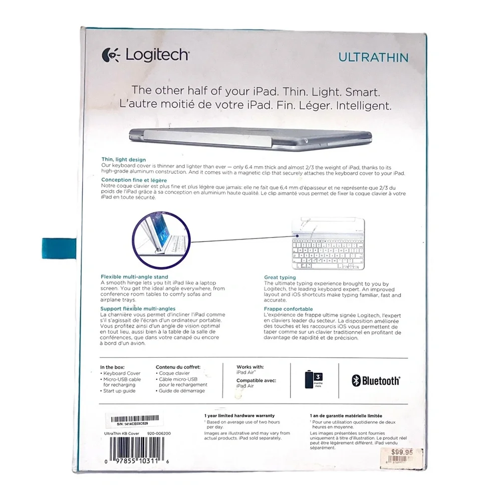 Logitech Magnetic Ultrathin Bluetooth Keyboard Cover Case for iPad Air 1st Gen